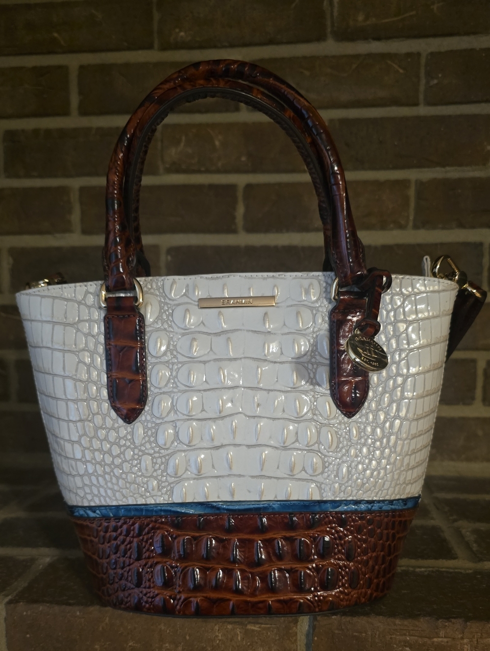 Brahmin Small Bowie Satchel Brown‎ White